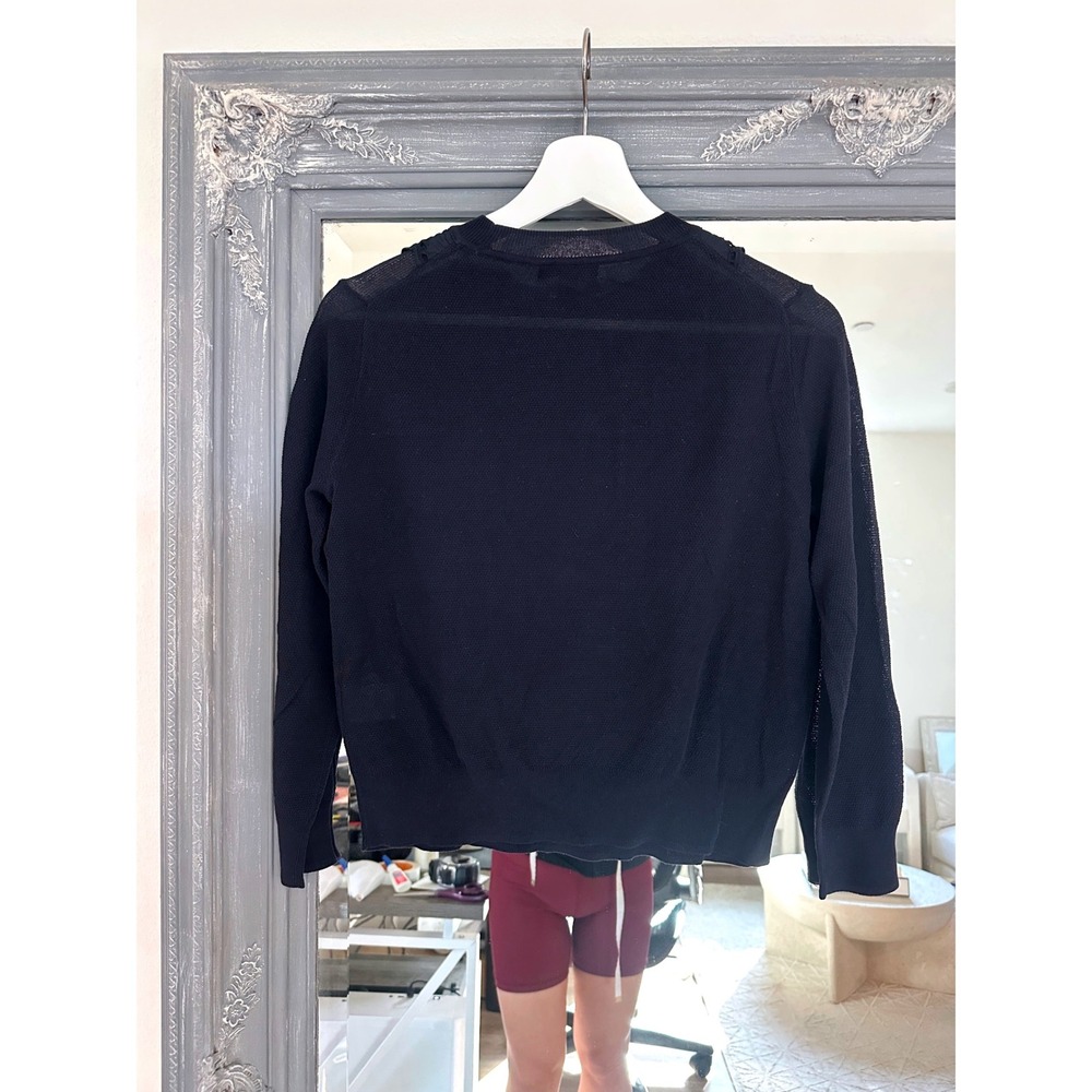 J.Crew Navy Blue Lace Eyelet Bib Ruffle Front Summerweight Cotton Sweater XXS - Picture 7 of 10